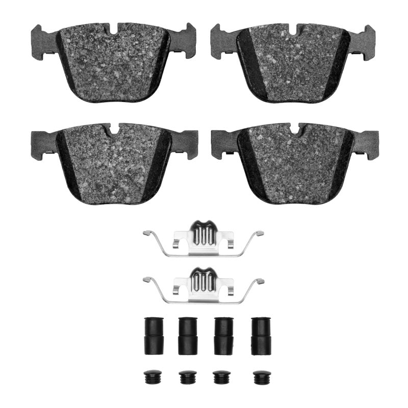 R1 Concepts BMW X6 2010-2019 rear semi-metal brake pads and hardware kit, OE style, for effective braking performance.