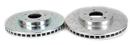 Baer Brakes front slot and drilled performance brake rotors for 2008-2014 Cadillac CTS, showcasing drilled holes and slotted design.