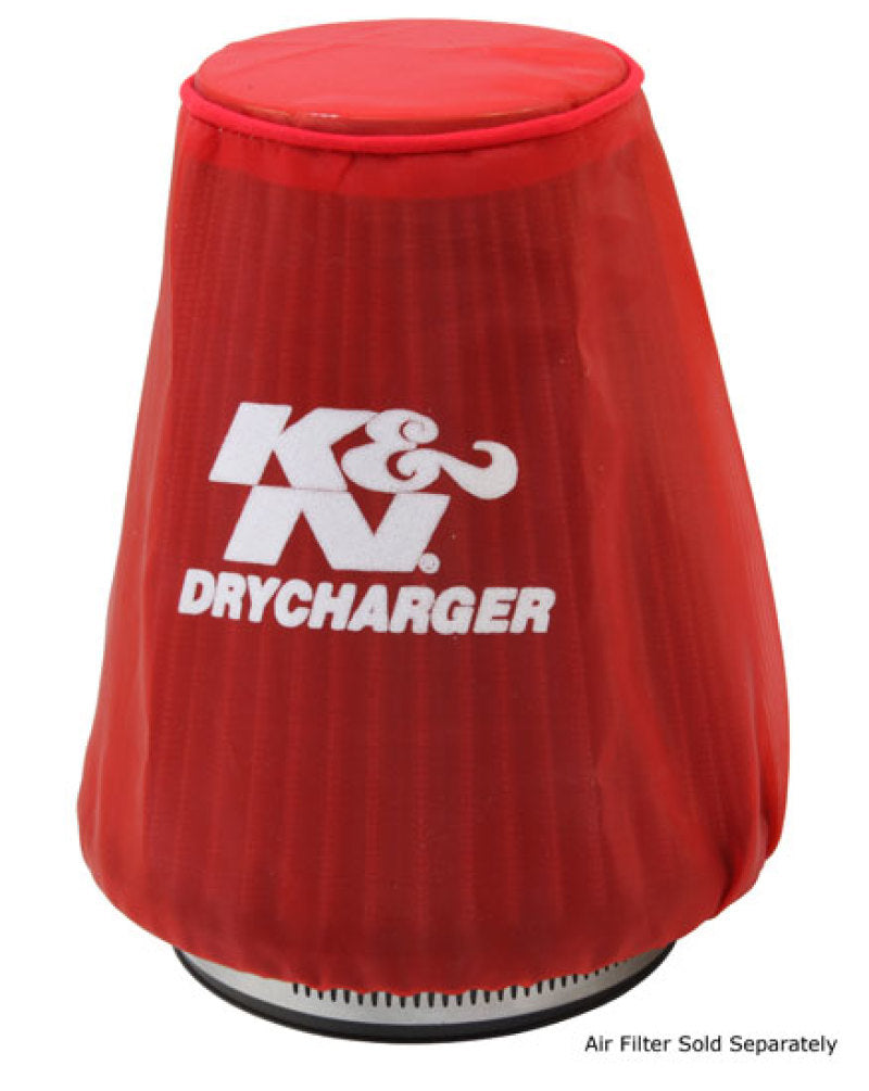K&N Engineering Red Drycharger pre-filter wrap for 5.25x3 inch round tapered air filters, protects and extends filter life.