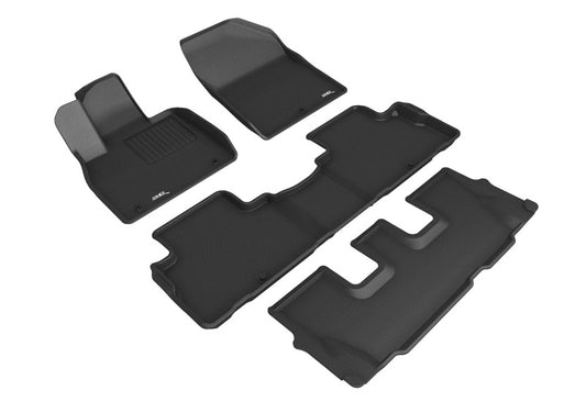 3D MAXpider black rubber floor mats for 2020 Hyundai Palisade, covering 1st, 2nd, and 3rd row seats with textured surface