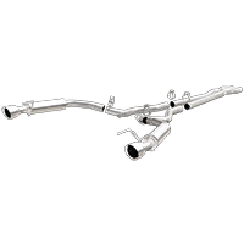 MagnaFlow 2.5-inch SS cat back exhaust with dual split polished tips for 2015 Ford Mustang V6 3.7L, competition style.