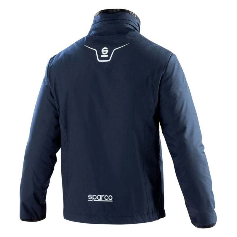 Navy Sparco Adventure XL textile jacket with front zipper and high collar, designed for outdoor adventures and active wear.
