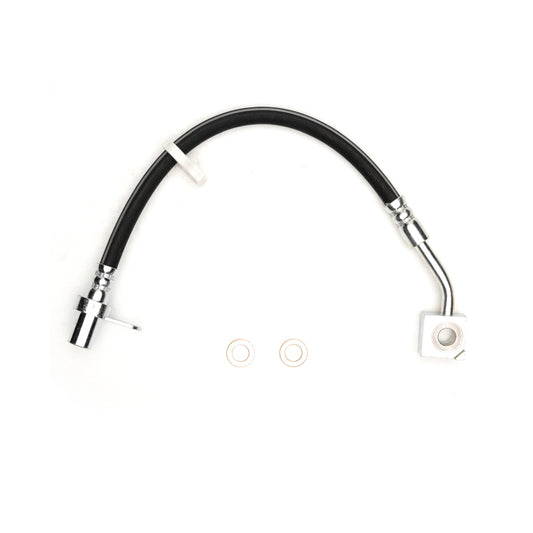 DFC Dodge Ram 1500 front right brake hose from brake line kit, showing the flexible metal braided brake line with fittings.