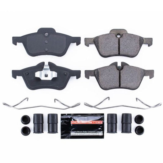 PowerStop Z23 Evolution Sport brake pads for Mini Cooper front, with hardware installed, designed for high-performance braking.