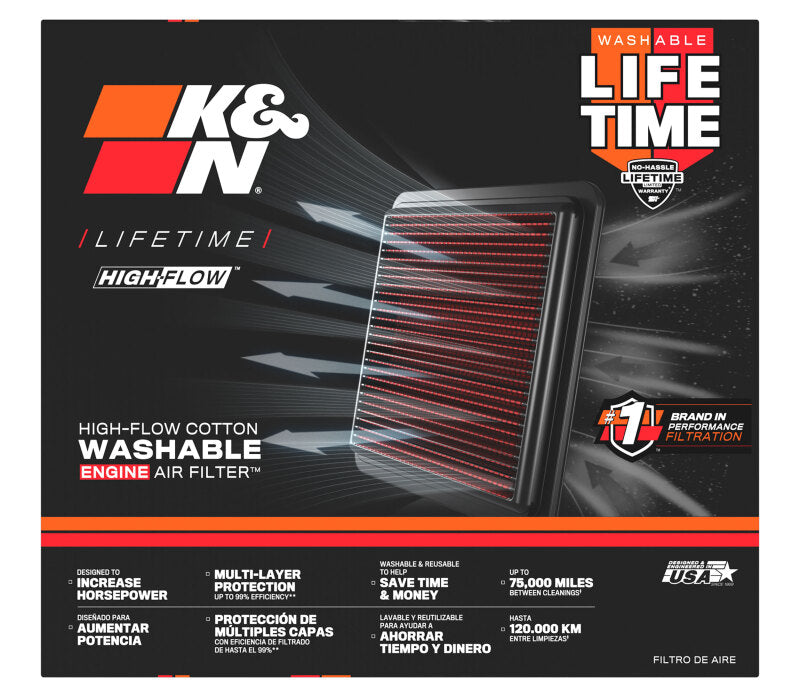 K&N Engineering replacement air filter for 2026 Dodge Charger L4-3.0L F/I, direct-fit panel filter