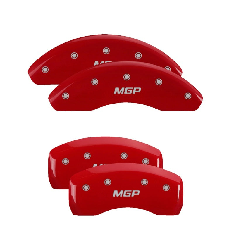MGP red finish caliper covers with engraved silver characters for front and rear of 2021 Ford Bronco Sport