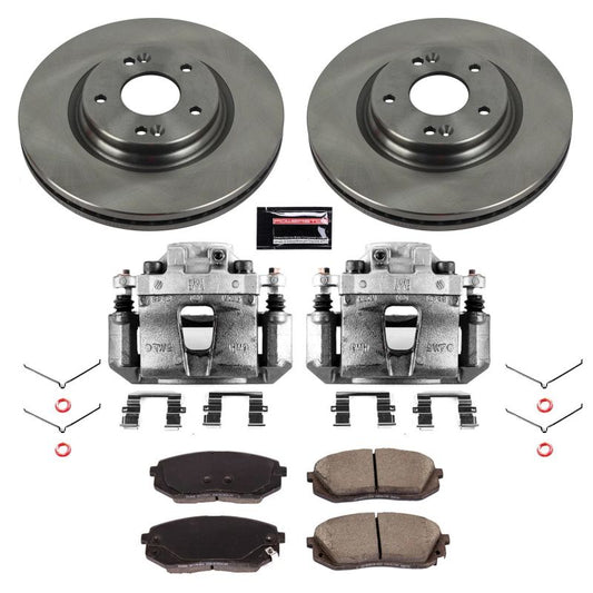 PowerStop OE brake kit with front calipers for 2016-2019 Hyundai Sonata, including brake rotors and pads.