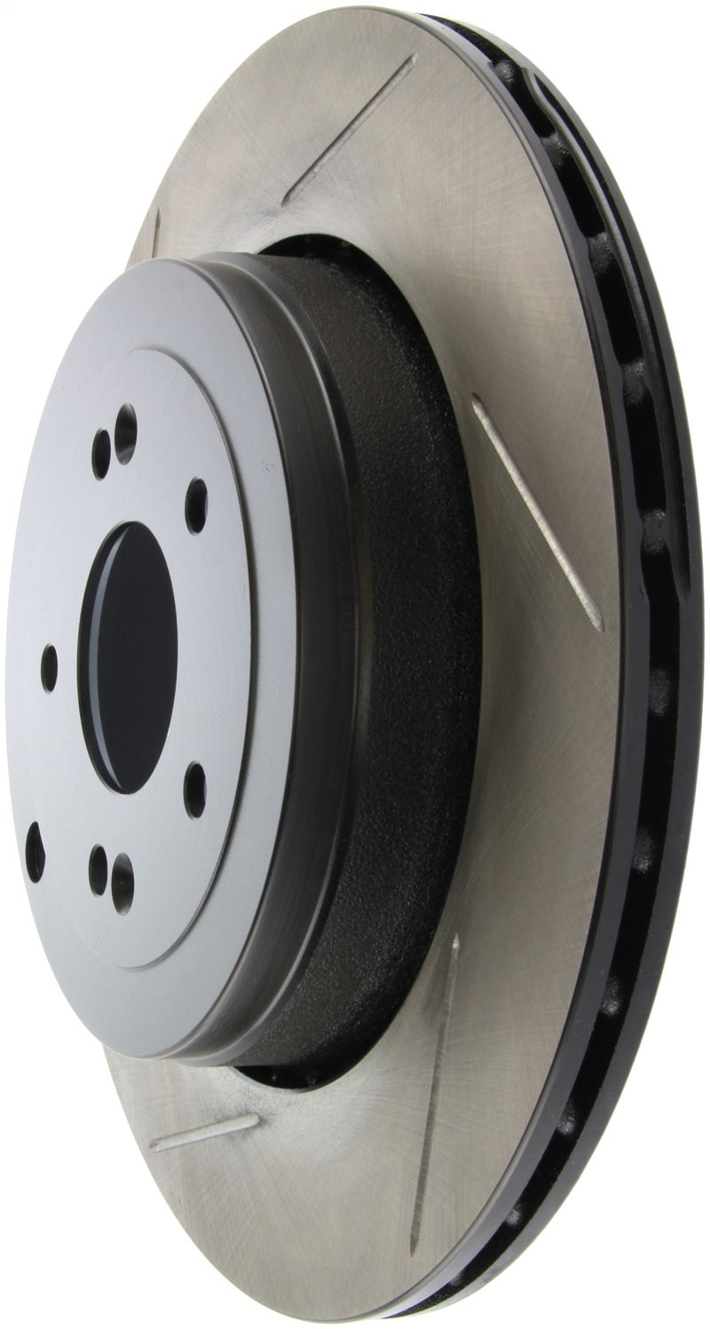 StopTech Power Slot slotted rear right brake rotor for Hyundai Genesis Coupe track use, designed for high-performance braking.