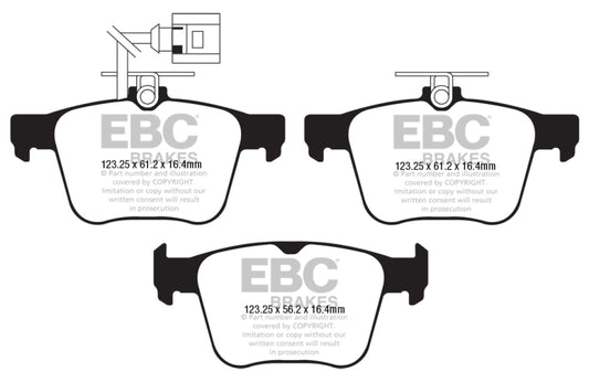 EBC Redstuff rear brake pads for 2018 Audi TT Quattro, high-performance brake pads with red friction material showing in the image.