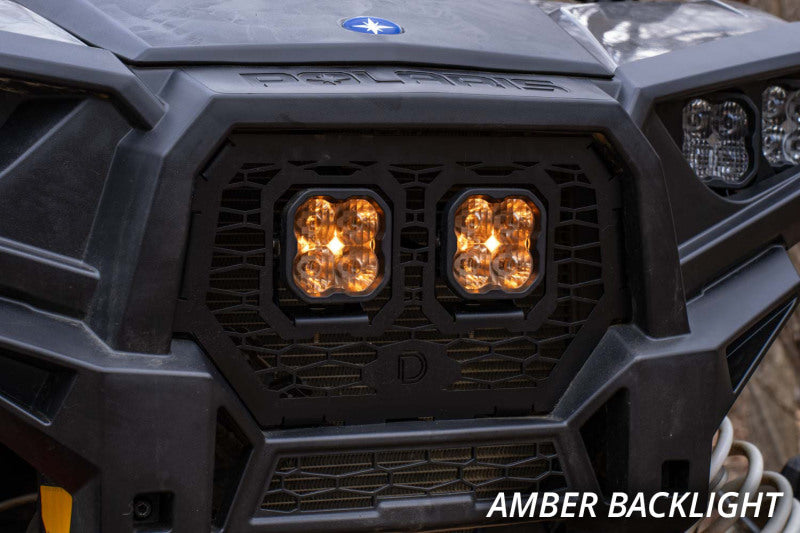 Diode Dynamics LED grille kit for 2014-2018 Polaris RZR XP, featuring white and colored LED lights in a durable grille design.