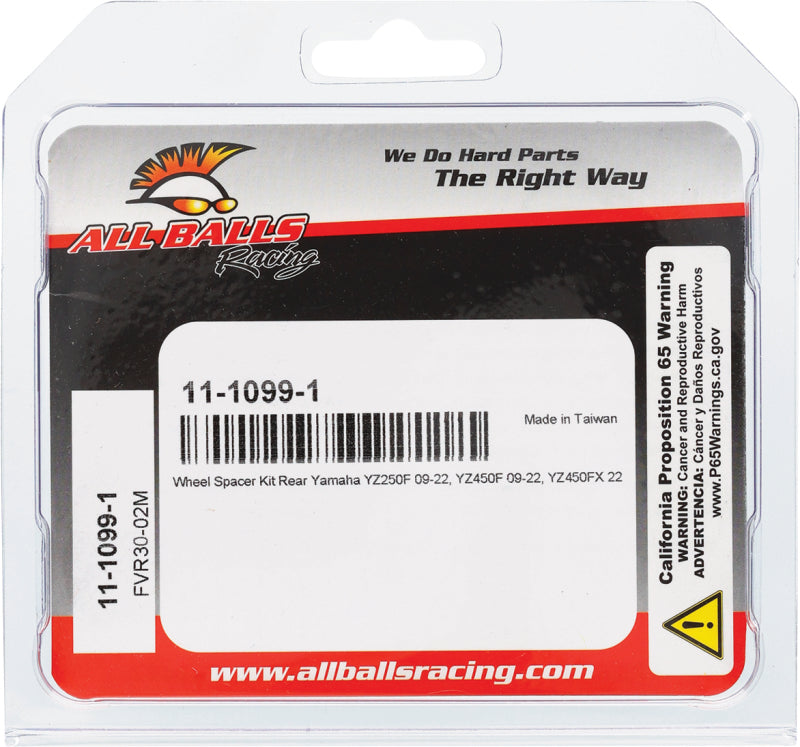 All Balls Racing rear wheel spacer kit for Yamaha YZ250F (09-23), includes durable wheel spacers and adapters for Yamaha motocross bikes.