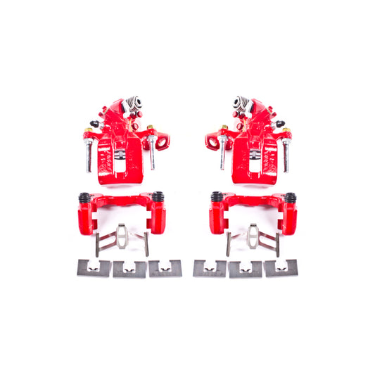 Pair of PowerStop rear red brake calipers with brackets for Acura CSX 2006-2011, performance replacement brake components
