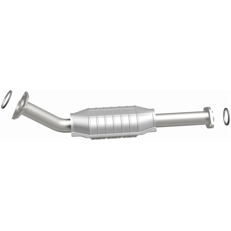 MagnaFlow direct fit catalytic converter for 2003-2004 Toyota Tundra V8 4.7L gas engine, showing the metal structure and inlet/outlet pipes.