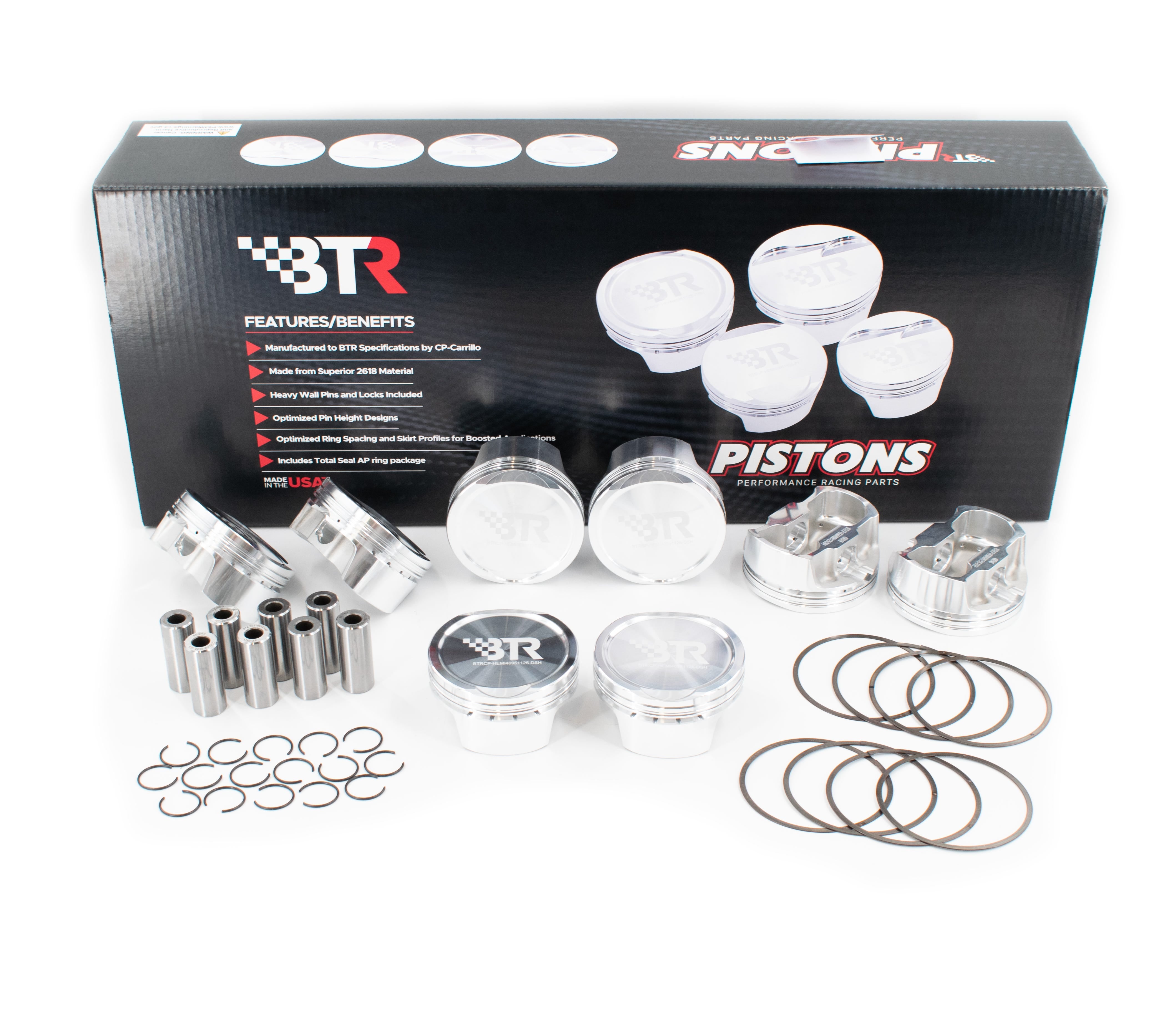 BTR CP PISTON & RING SET - GEN III HEMI - 4.095" BORE - 4.050" STROKE - 6.125" ROD - 12CC DISH - BTRCP-HEMI40951125-DSH-8