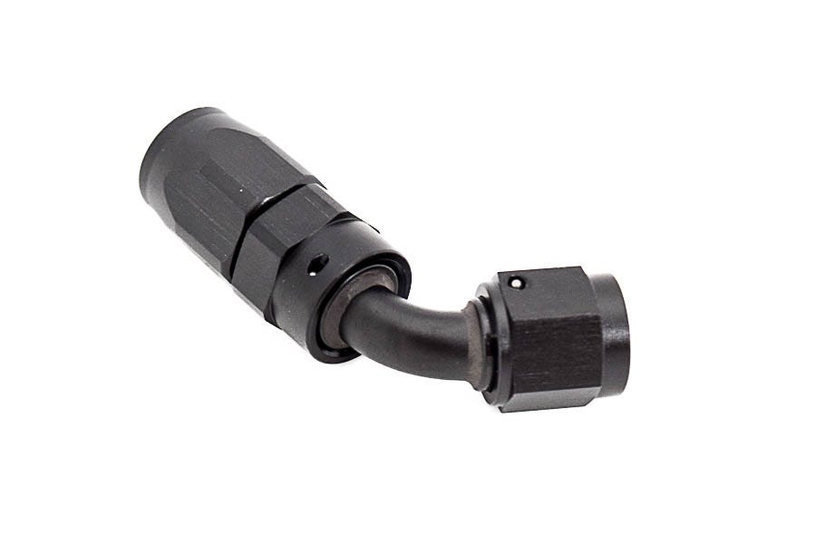 Black BTR AN fitting 60° -6AN hose end for high-performance racing fuel and oil hoses, designed for secure, leak-proof connections.