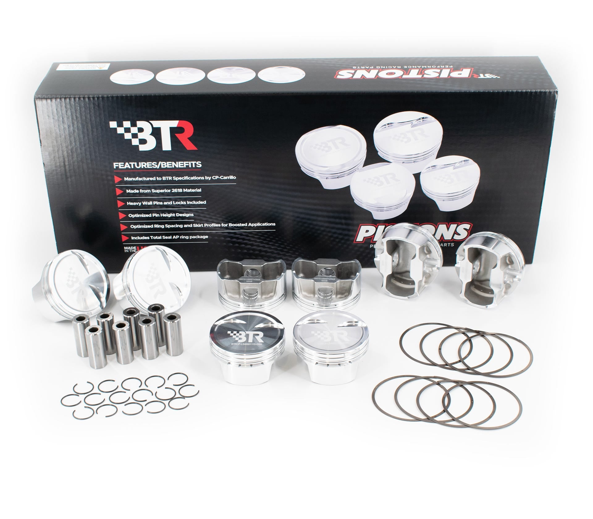 BTR CP PISTON & RING SET - GEN III/IV LS - 4.000" BORE - 4.000" STROKE - 6.125" ROD - 8CC DISH - BTRCP-LS40001115-DSH-8