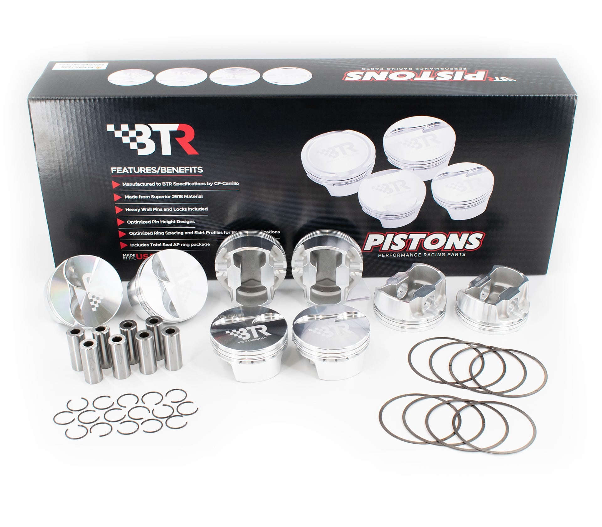 BTR CP PISTON & RING SET - GEN III/IV LS - 4.070" BORE - 4.000" STROKE - 6.125" ROD - 2CC FLAT TOP - BTRCP-LS40701105-FT-8