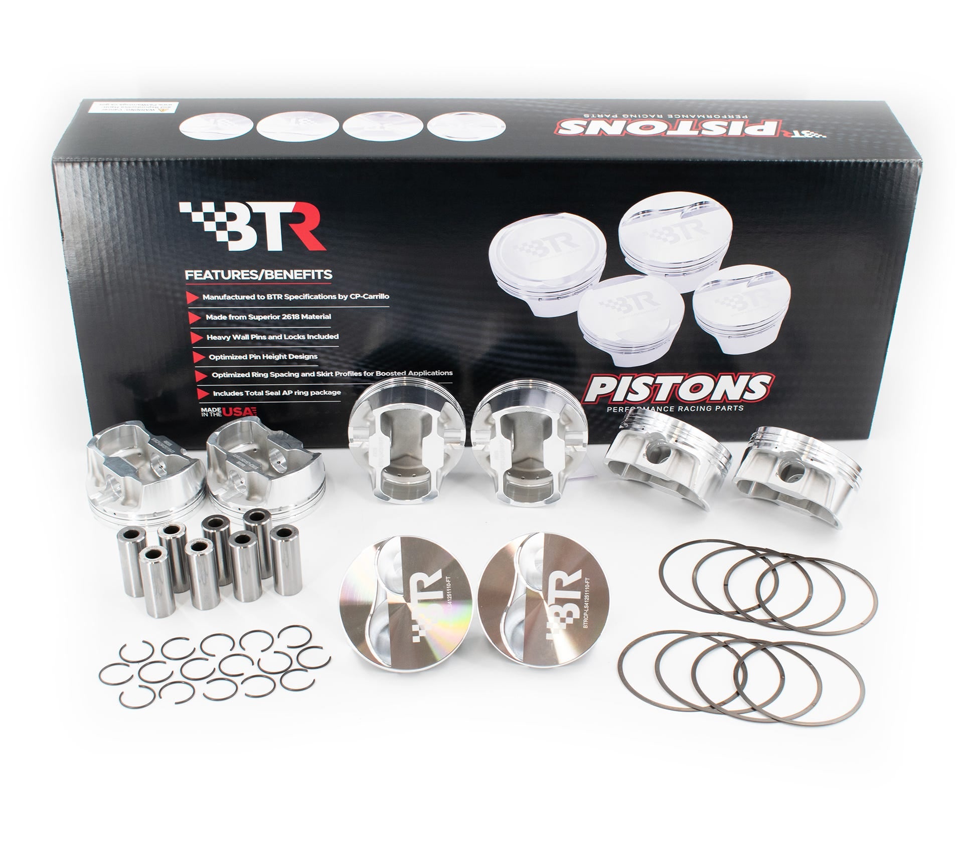 BTR CP PISTON & RING SET - GEN III/IV LS - 4.125" BORE - 4.000" STROKE - 6.125" ROD - 3CC FLAT TOP - BTRCP-LS41251110-FT-8