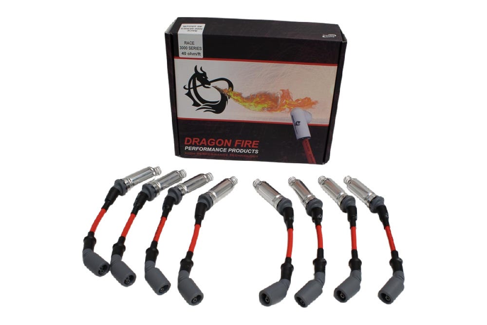 DRAGON FIRE PERFORMANCE 40 OHM PLUGWIRES - RED - FOR HIGH VALVE COVER MOUNTING - SPW3012-RD