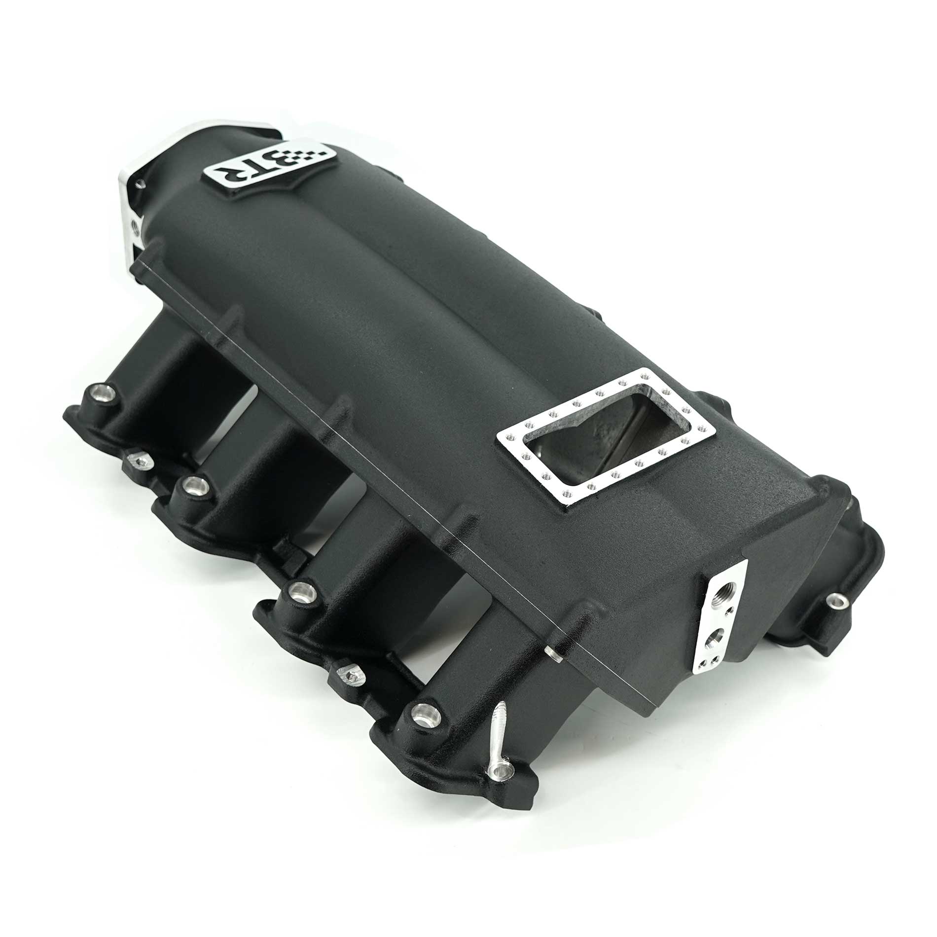BTR TRINITY INTAKE MANIFOLD FOR LS7 ENGINES - BLACK - VERSION 2 RUNNERS WITH BURST PANEL - TRA-7-BLK-P105-V2-BP