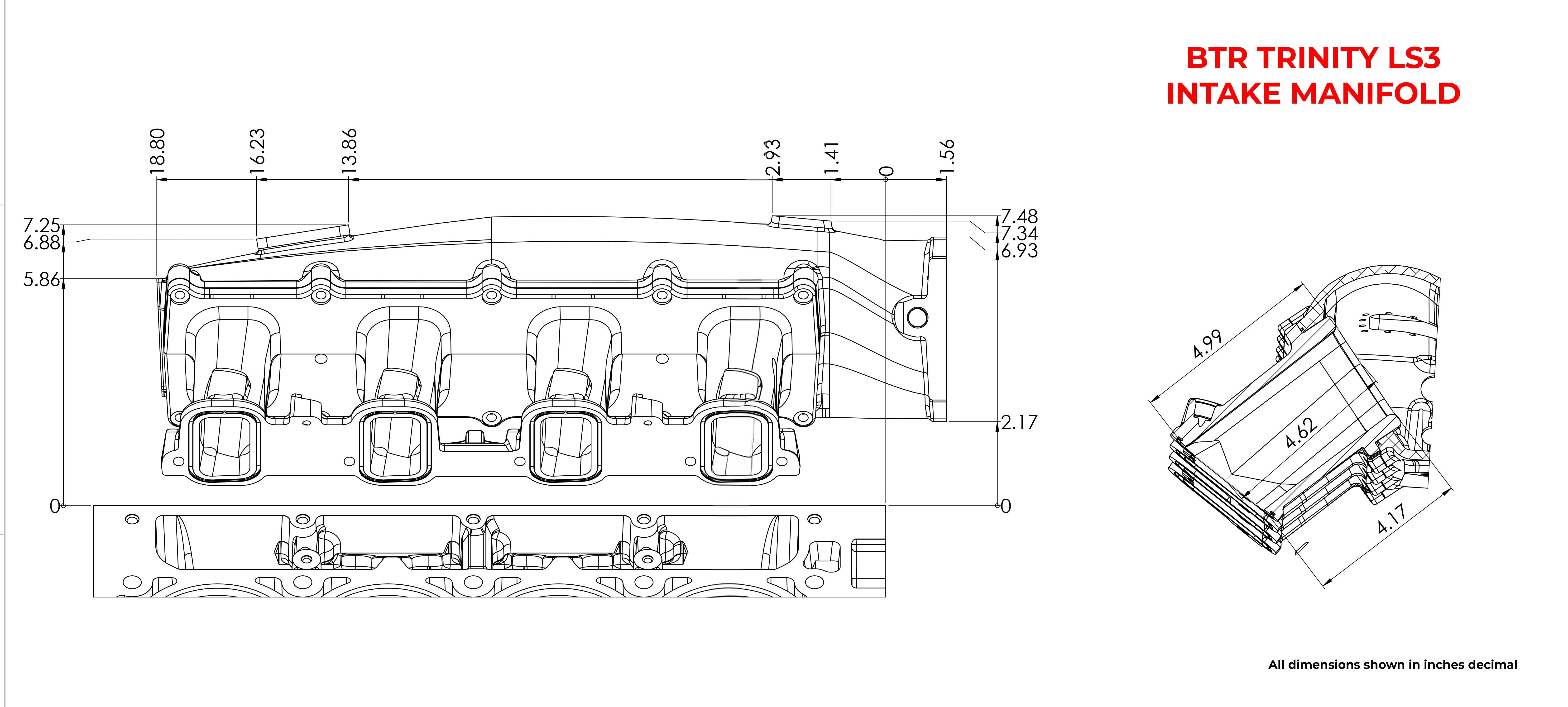 BTR TRINITY INTAKE MANIFOLD FOR LS3 ENGINES - NATURAL - DUAL INJECTOR - TRA-3-P105-2I