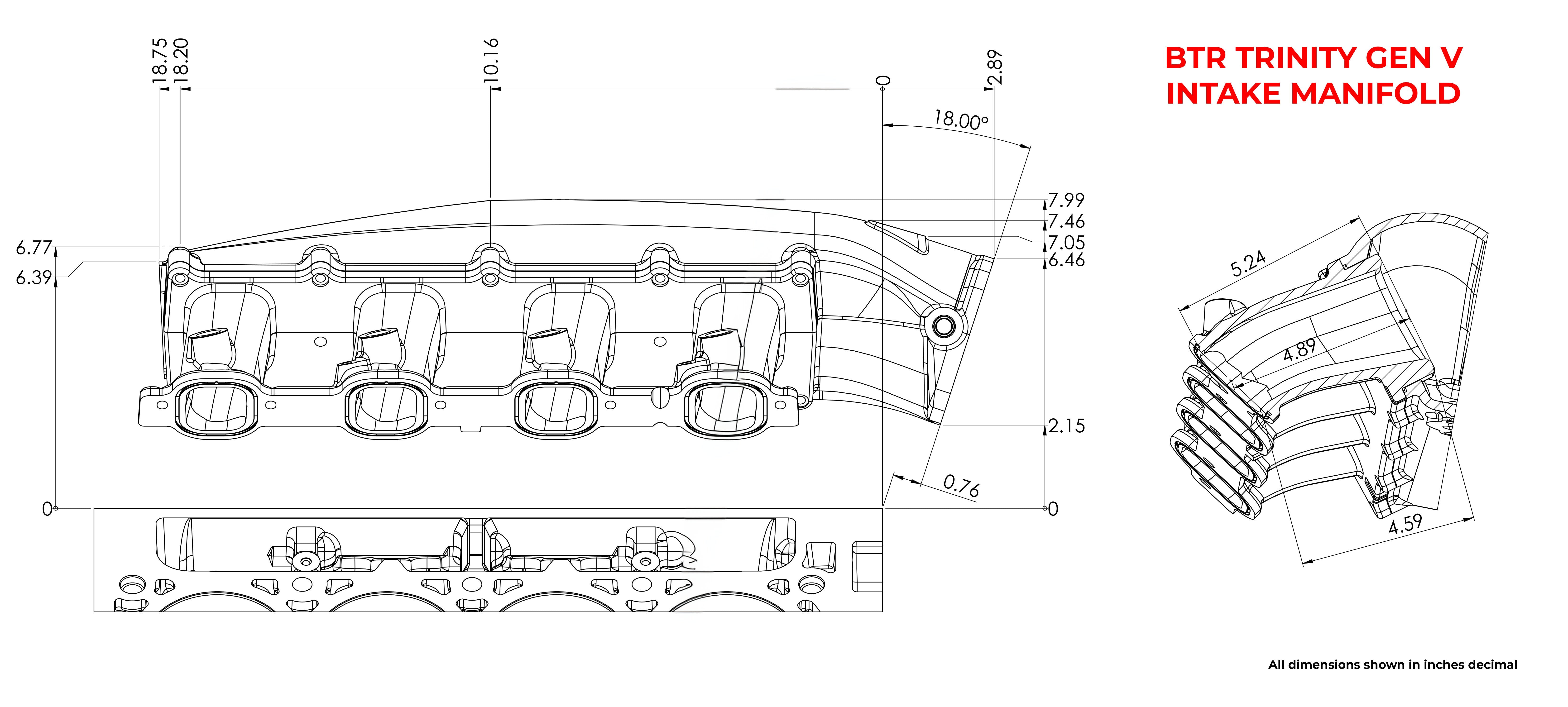 BTR TRINITY INTAKE MANIFOLD - GEN V WITHOUT INJECTOR HOLES - NATURAL - CNC RUNNERS - TRA-GENV-CNC