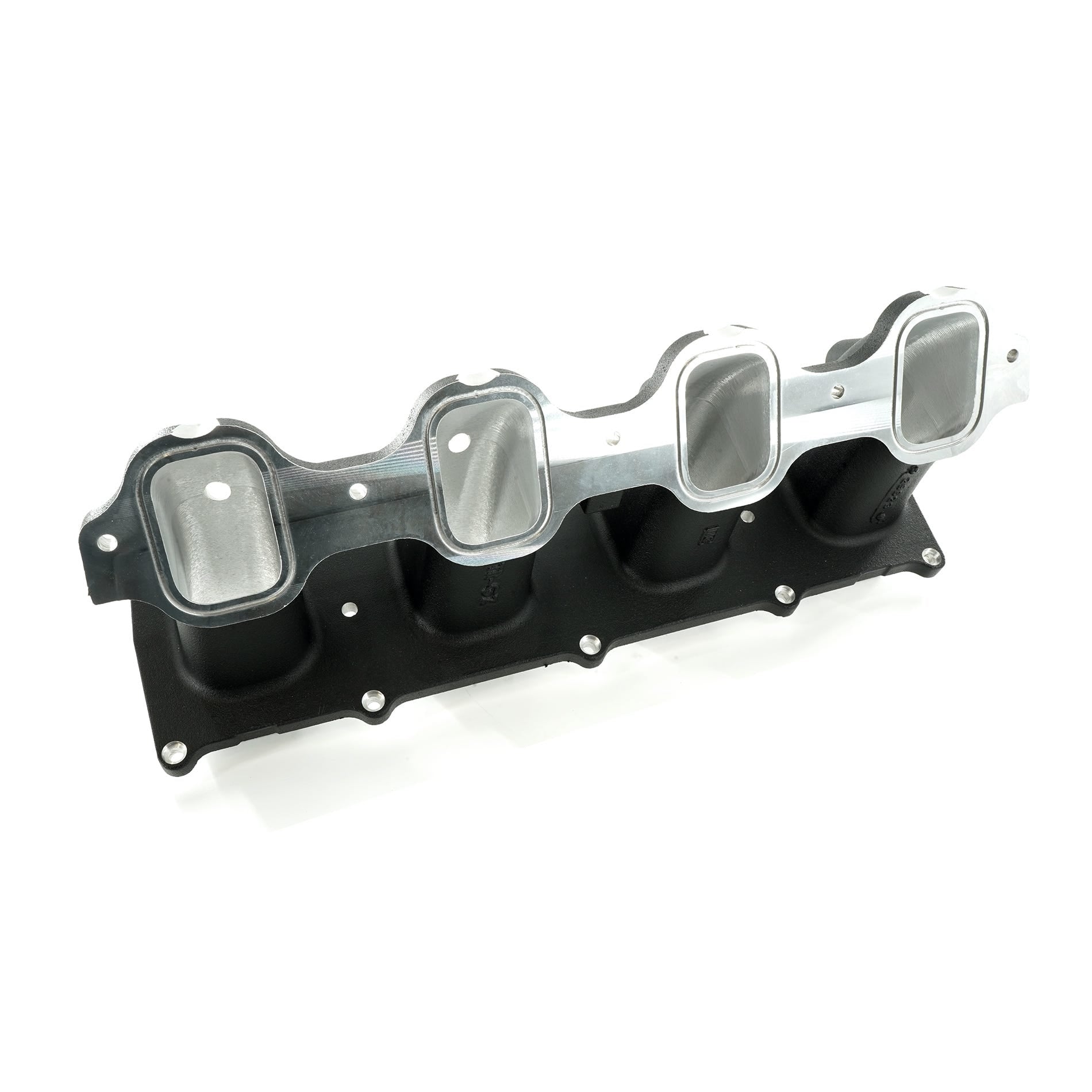 Black BTR Trinity intake manifold for Ford Godzilla, CNC runners, high-performance engine intake manifold accessory.