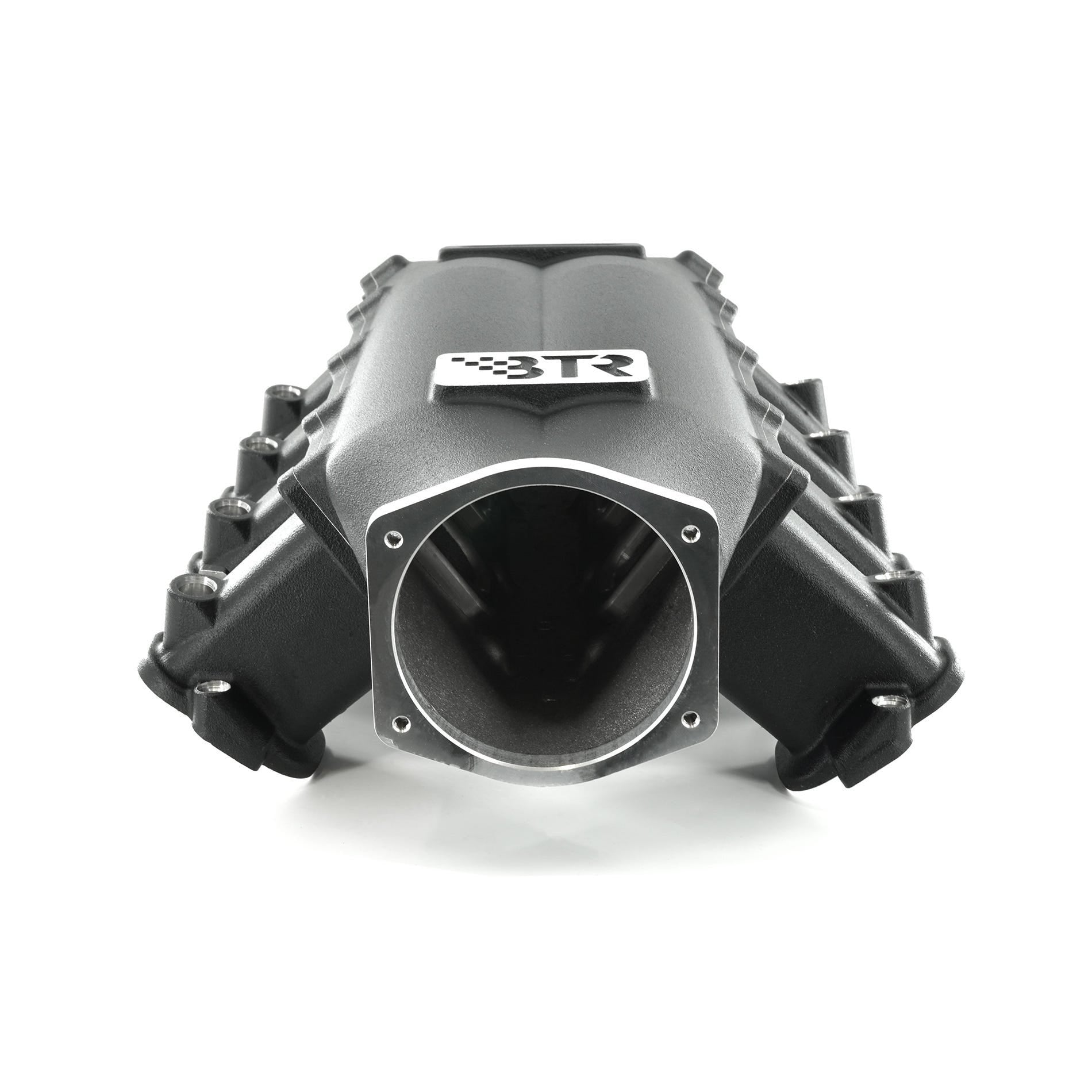 BTR TRINITY INTAKE MANIFOLD FOR LS7 ENGINES - BLACK - VERSION 2 RUNNERS WITH BURST PANEL - TRA-7-BLK-P105-V2-BP