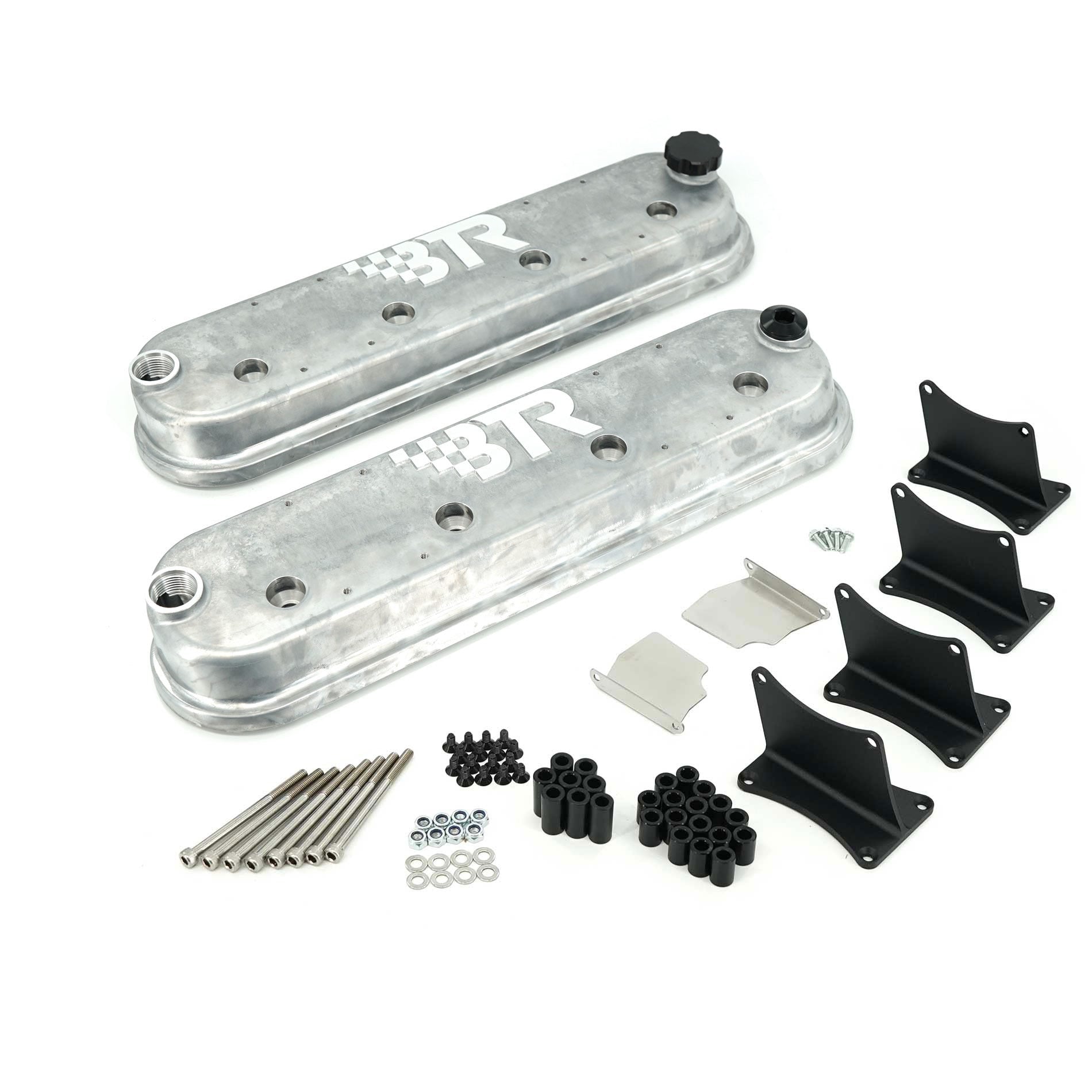 BTR DIE CAST VALVE COVER SET - NATURAL FINISH - WITH COIL MOUNTS - VCA-02-NAT-CM