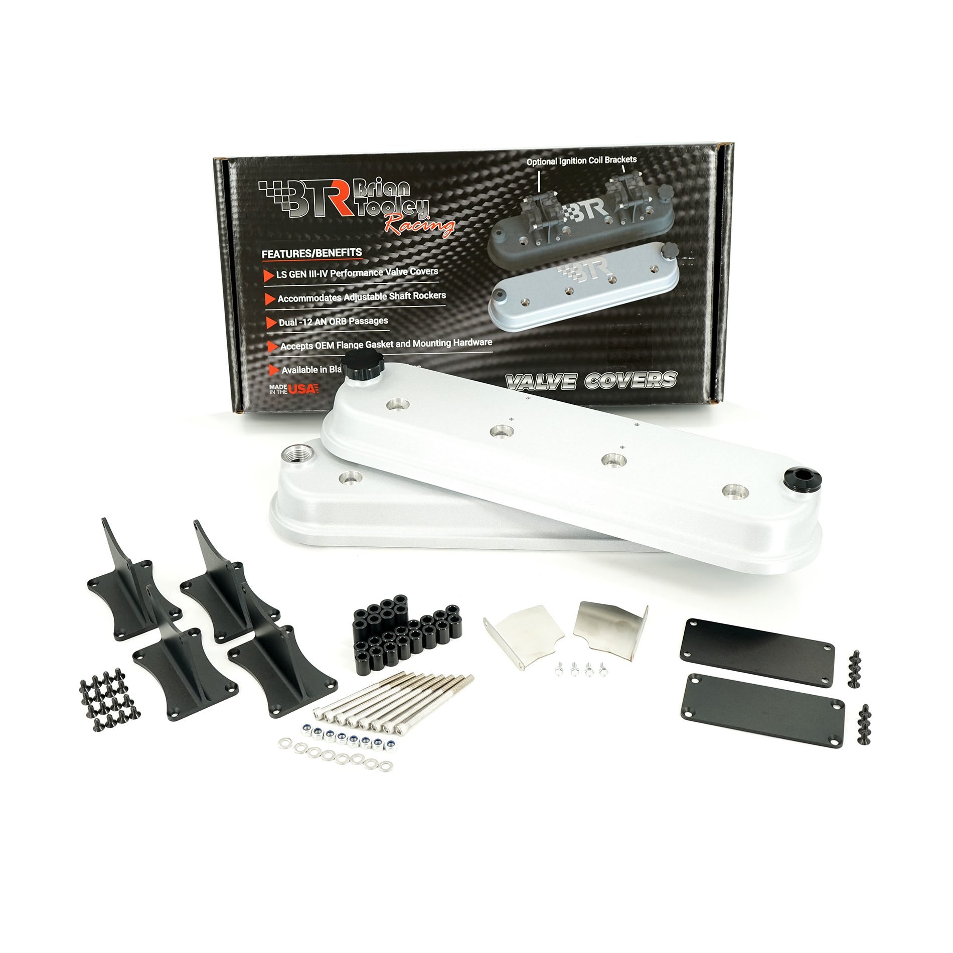 BTR DIE CAST VANITY VALVE COVER SET - SILVER WITH COIL MOUNTS - VCA-03-SLVR-CM-VP