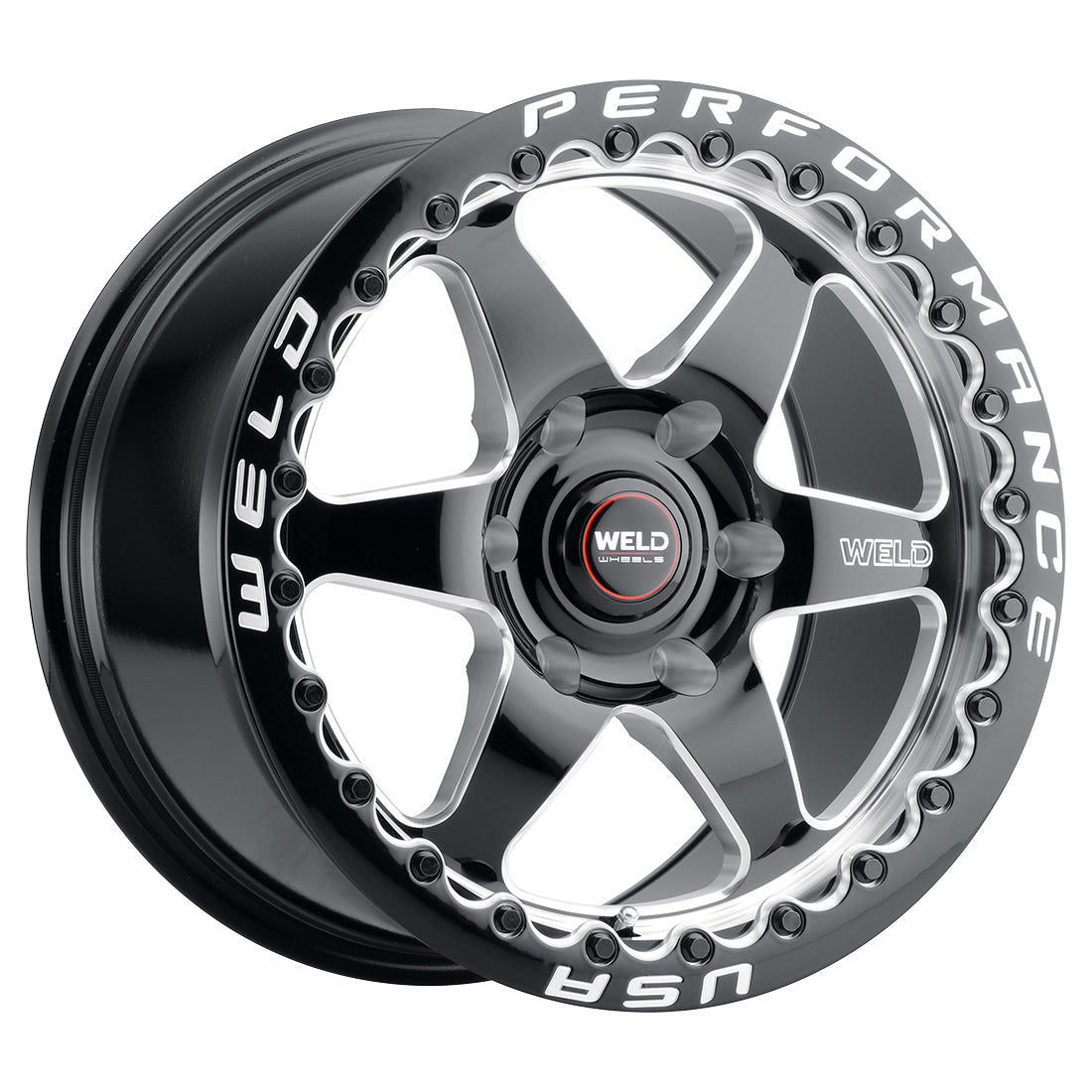 17x11 Ventura Six Beadlock 6x127 ET36 BS7.375 Gloss BLK MIL DIA 78.1