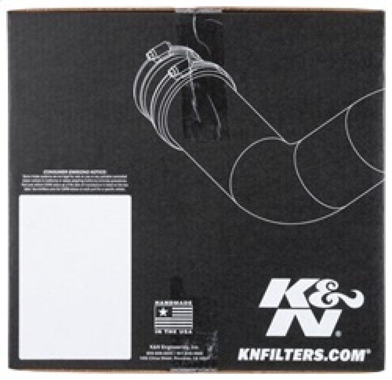 K&N Engineering Ford Mustang GT 5.0L V8 Cold Air Intake Kit with high-flow air filter and intake tubing, installed in engine bay.