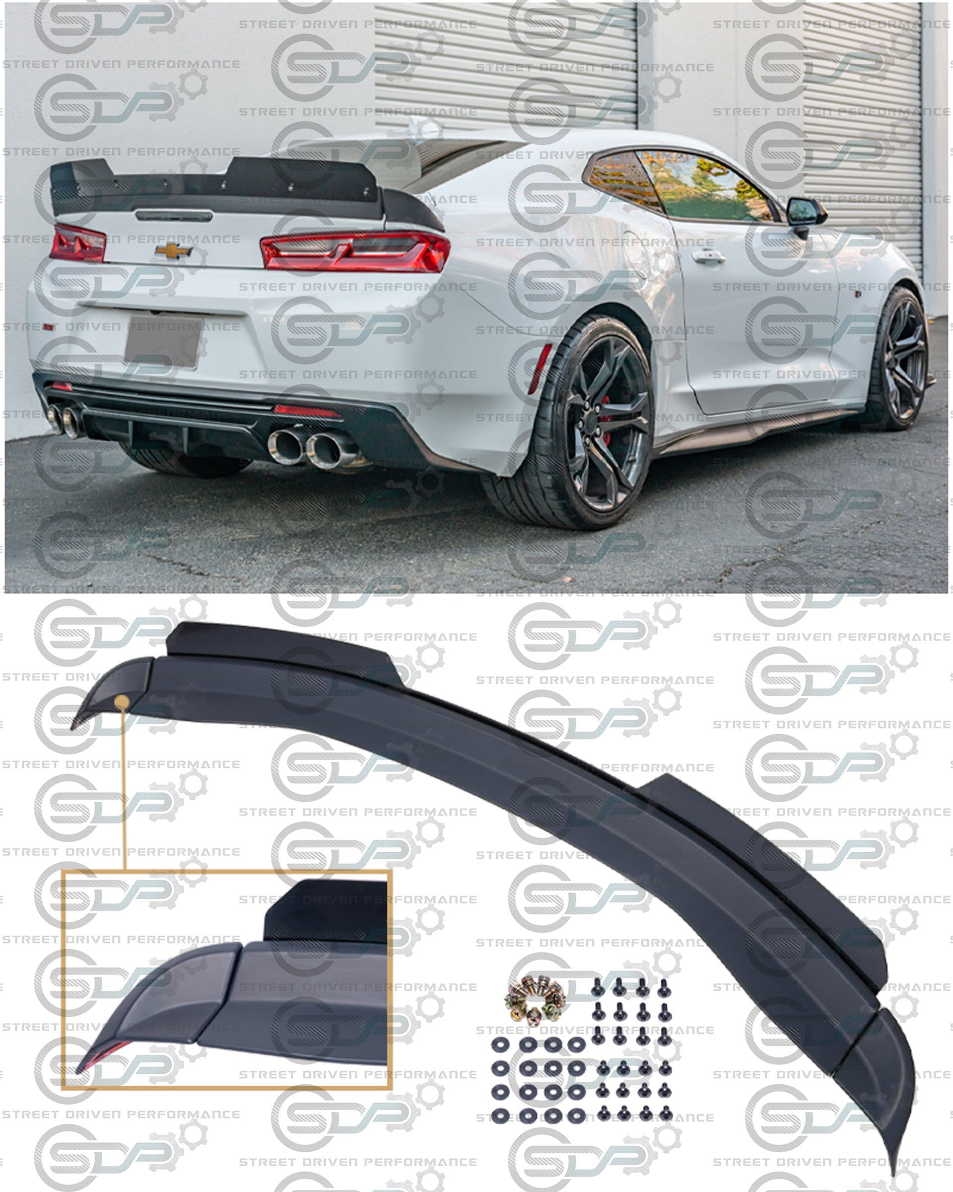 2016-2018 6th Gen Camaro - "Type 2 Track Package" Rear Trunk Spoiler with Extended Wickerbill - for all models