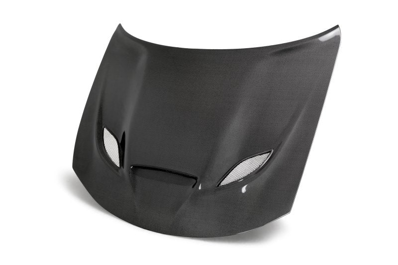 Anderson Composites carbon fiber hood for 2015-2018 Dodge Charger Hellcat, Type-OE style with vented design and glossy finish.