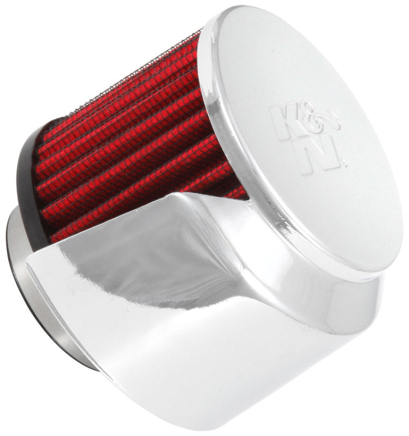 K&N Engineering crankcase vent filter with 1.5-inch flange, 3-inch diameter, and 2.5-inch height, clamp-on engine air filter.