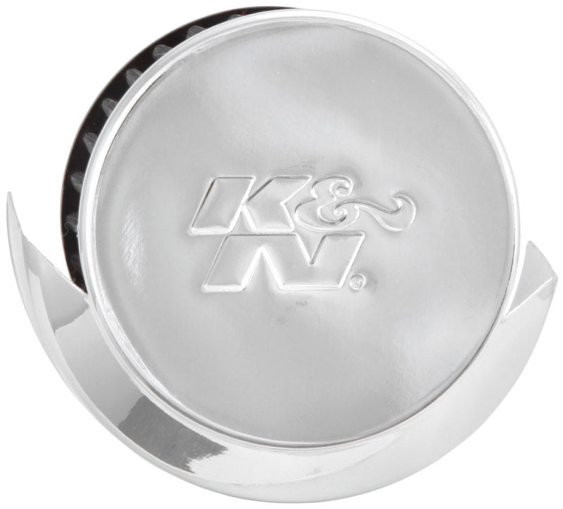 K&N Engineering 1.5-inch flange air filter clamp-on crankcase vent filter with 3-inch diameter and 2.5-inch height for engine ventilation