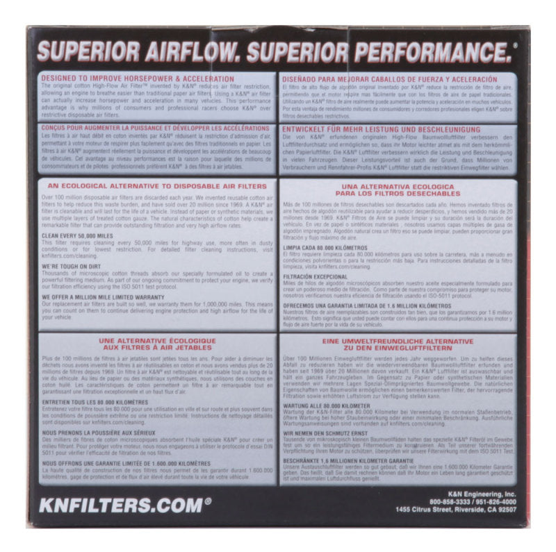K&N Engineering custom racing round tapered air box assembly with red finish, 1.656-inch flange, 2.25-inch over height for engine performance