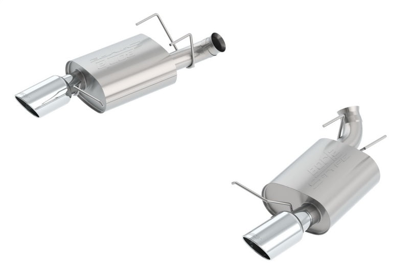 Borla 13-14 Mustang GT/Boss 302 5.0L V8 RWD single split rear axle back exhaust section, showing polished metal and dual tips.