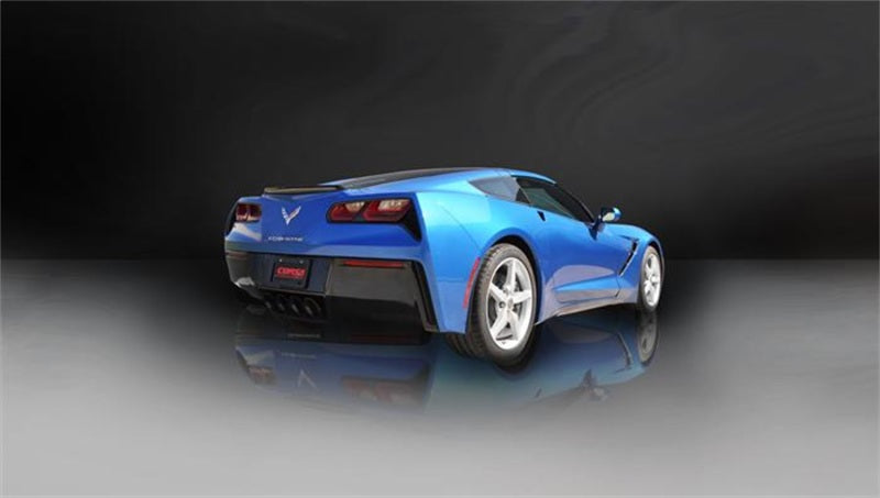 Black quad 4.5-inch tip Corsa Performance axle back exhaust for 2017-2019 Chevy Corvette Z06, showcasing polished tips and exhaust pipes.