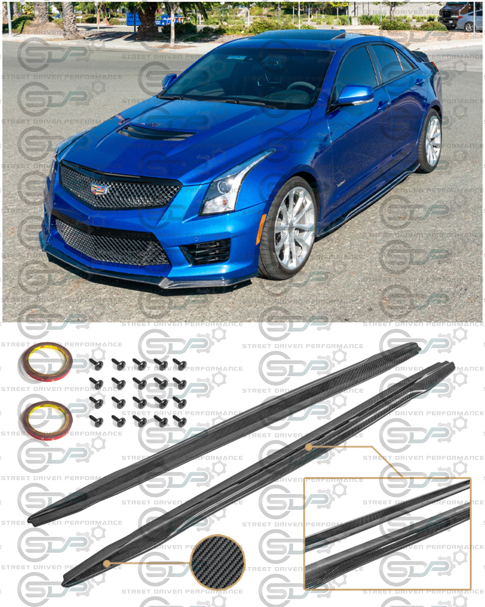 2016-2019 CADILLAC ATS-V SEDAN CARBON FIBER SIDE SKIRTS ROCKER PANELS GROUND EFFECTS