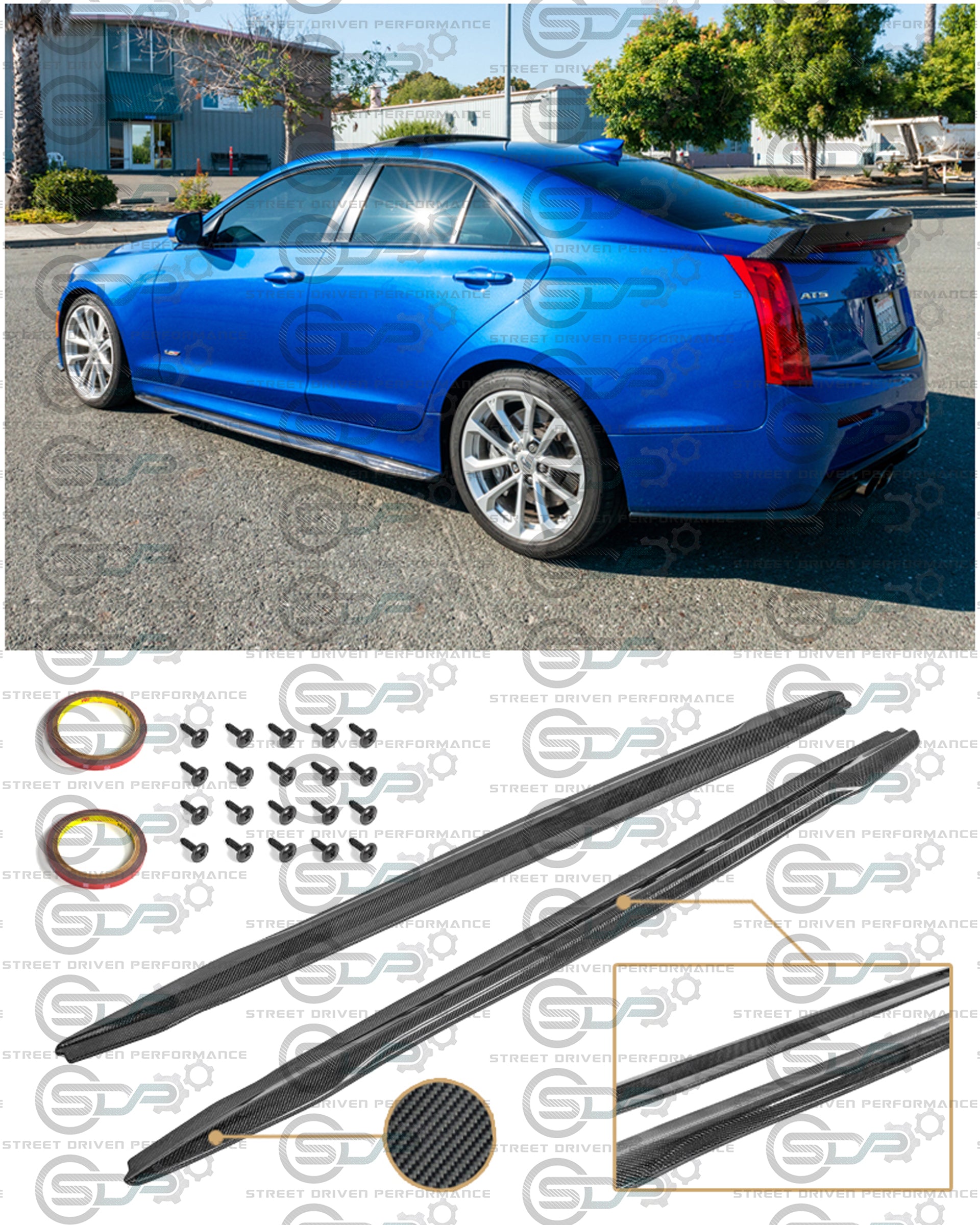 2016-2019 CADILLAC ATS-V SEDAN CARBON FIBER SIDE SKIRTS ROCKER PANELS GROUND EFFECTS