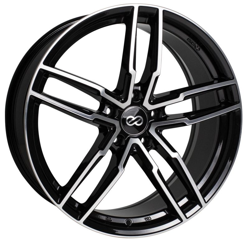 Enkei SS05 black machined 17-inch cast wheel, 7.5-inch width, 5x100 bolt pattern, 45mm offset, 72.6mm bore, sporty style