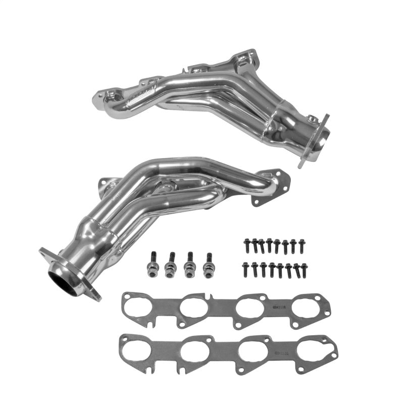 BBK 11-20 Dodge Challenger Hemi 6.4L shorty exhaust headers with silver ceramic coating, showing polished metal and tuned length design.
