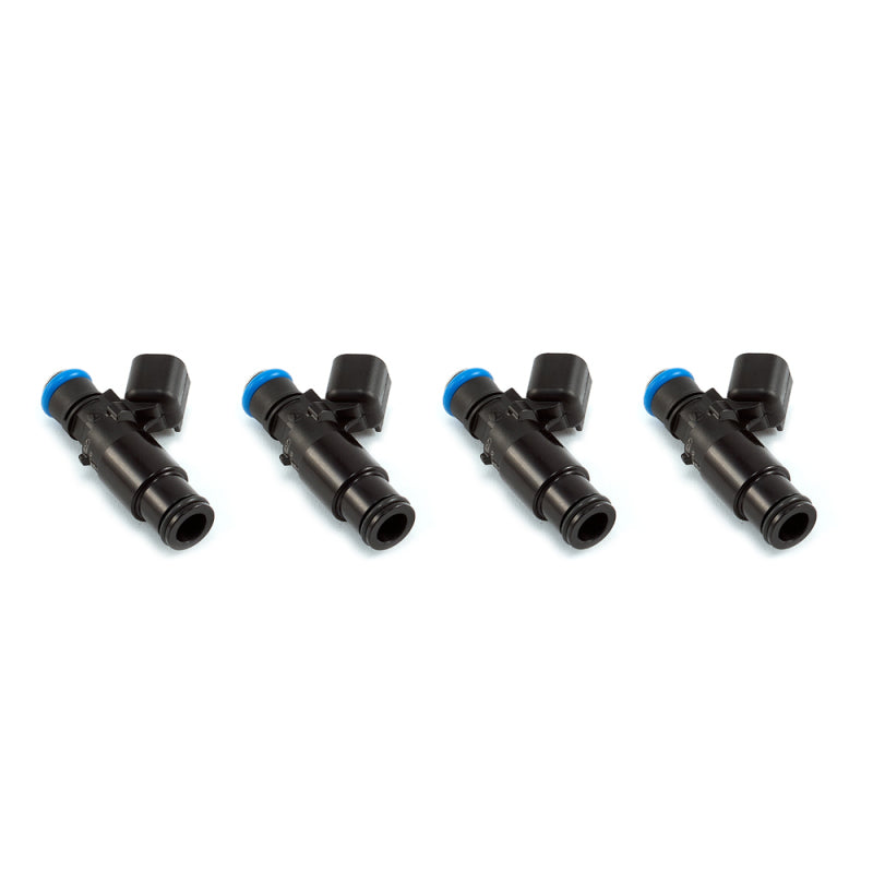Injector Dynamics 1340cc fuel injector set for 4-cylinder engines, black bottom, 48mm length with 14mm O-rings, set of four.