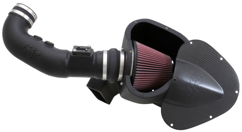 K&N Ford Mustang GT 5.0L V8 Cold Air Intake Kit, performance aircharger system, installed in engine bay